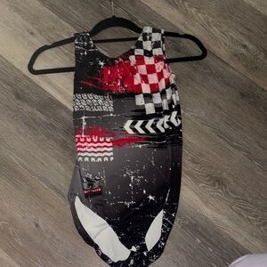 GK Elite Leotard Black, Red, and White